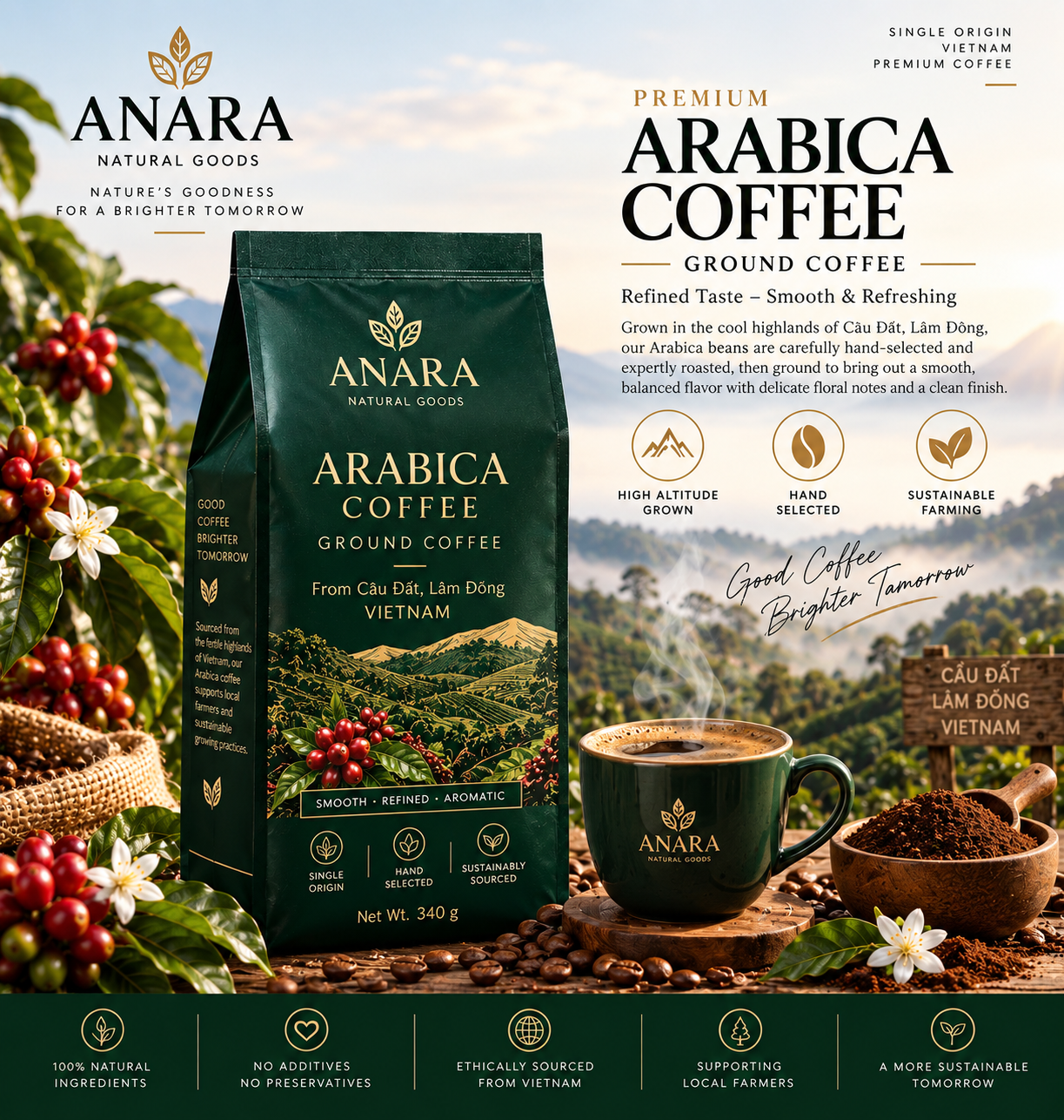 ANARA Premium Arabica Ground Coffee – 340 g