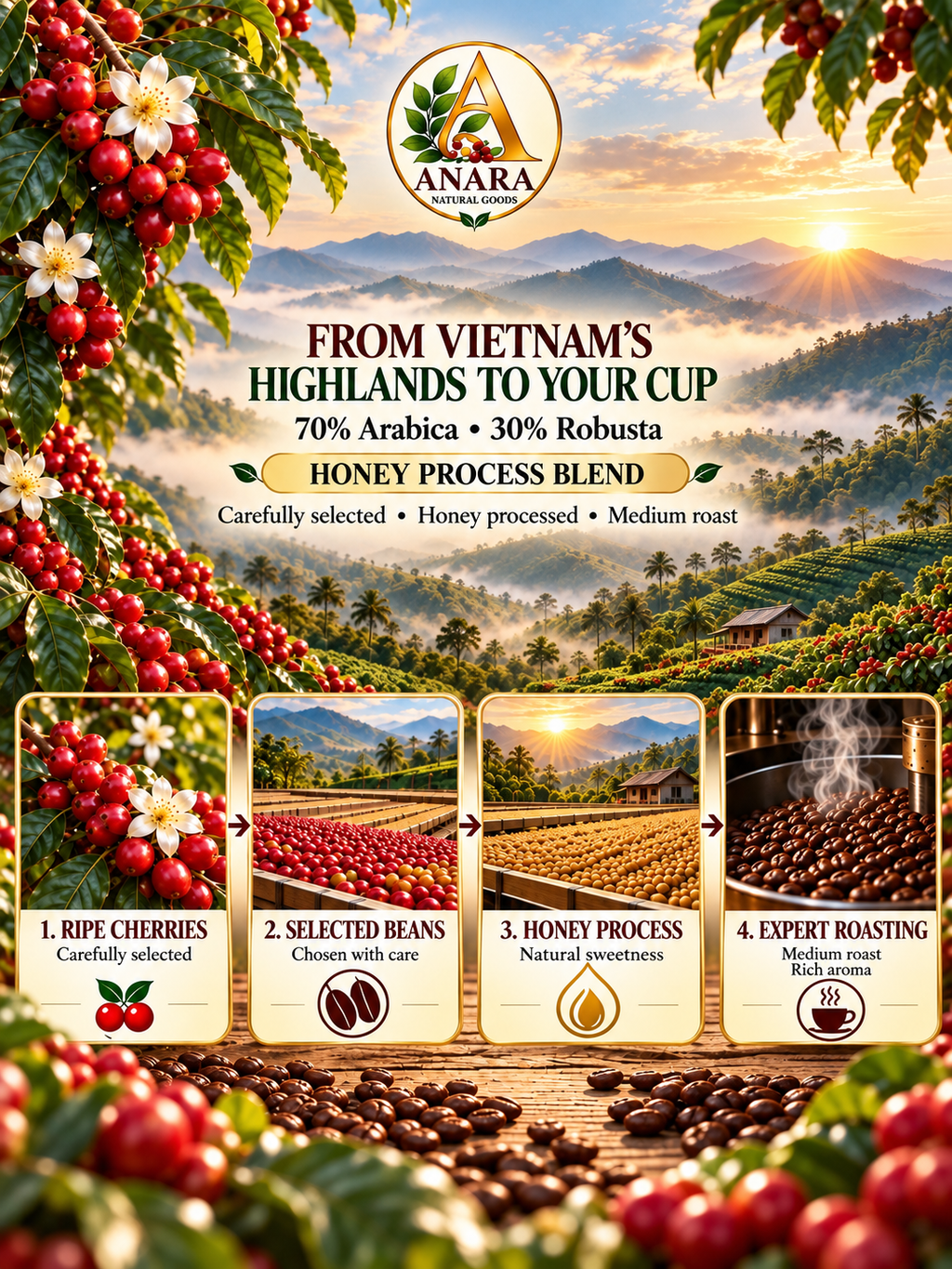 Anara Arabica & Robusta Honey Process Blend - 1 KG